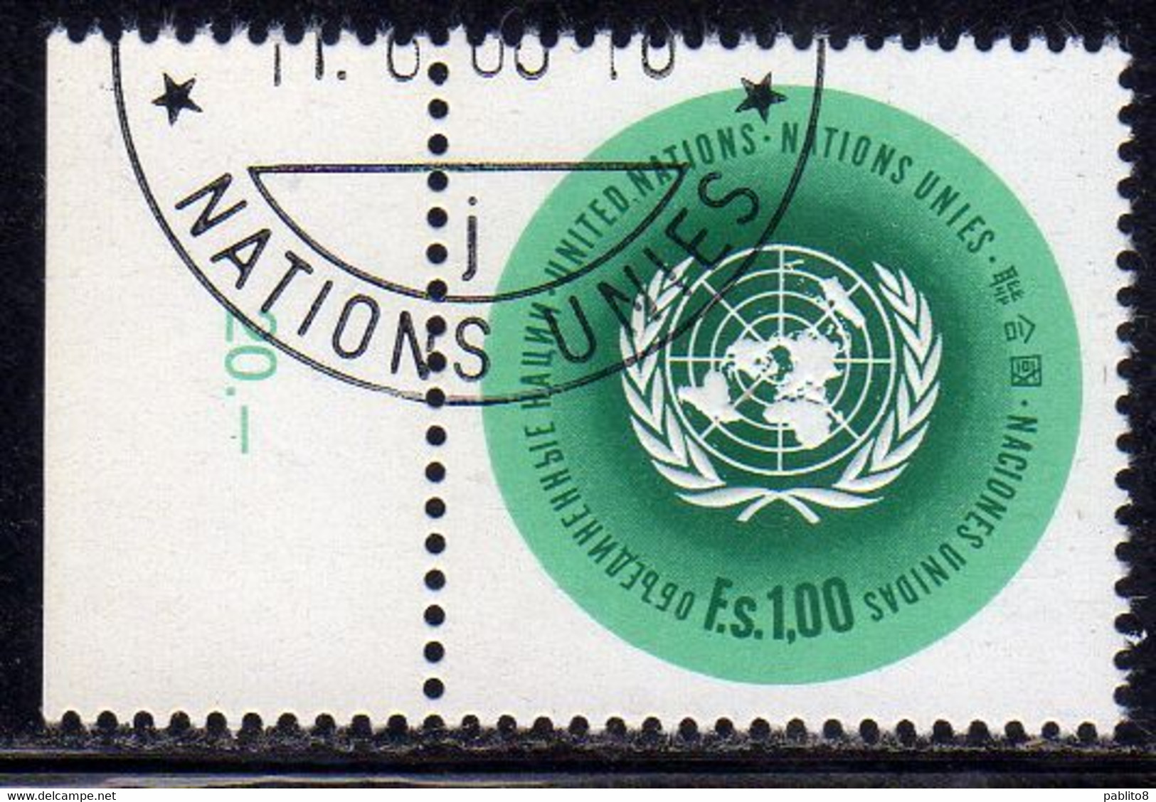 UNITED NATIONS GENEVE GINEVRA GENEVA SVIZZERA ONU UN UNO 1969 1970 EMBLEM EMBLEMA 1.00fr USED OBLITERE' - Used Stamps