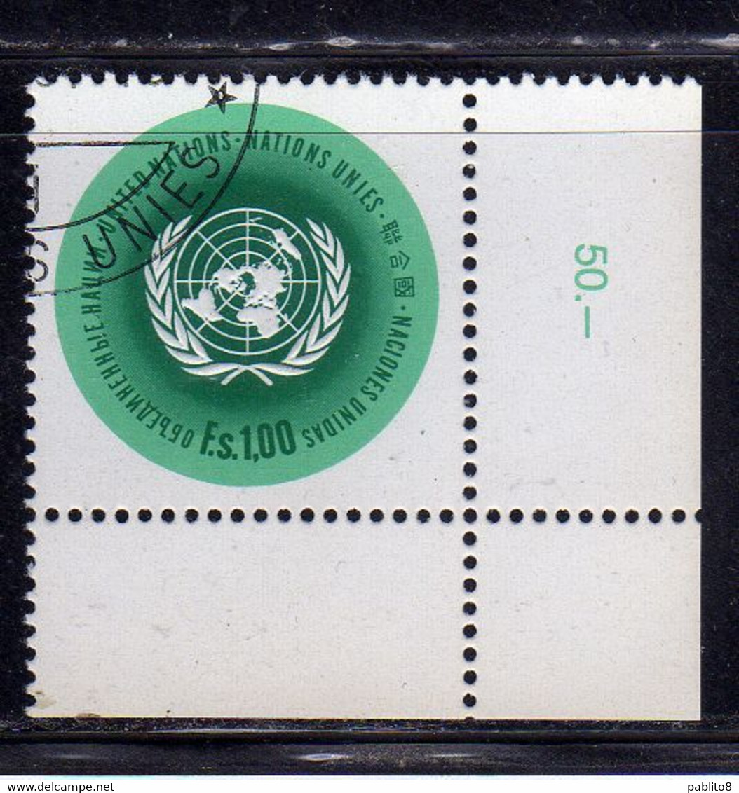 UNITED NATIONS GENEVE GINEVRA GENEVA SVIZZERA ONU UN UNO 1969 1970 EMBLEM EMBLEMA 1.00fr USED OBLITERE' - Used Stamps