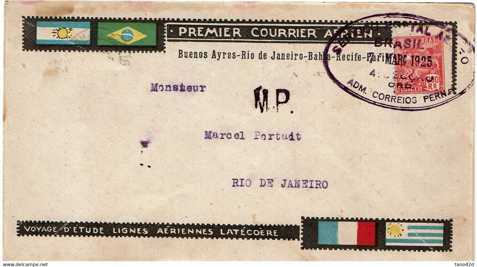 CTN70 - BRESIL PREMIER COURRIER AERIEN MARS 1925 - Posta Aerea