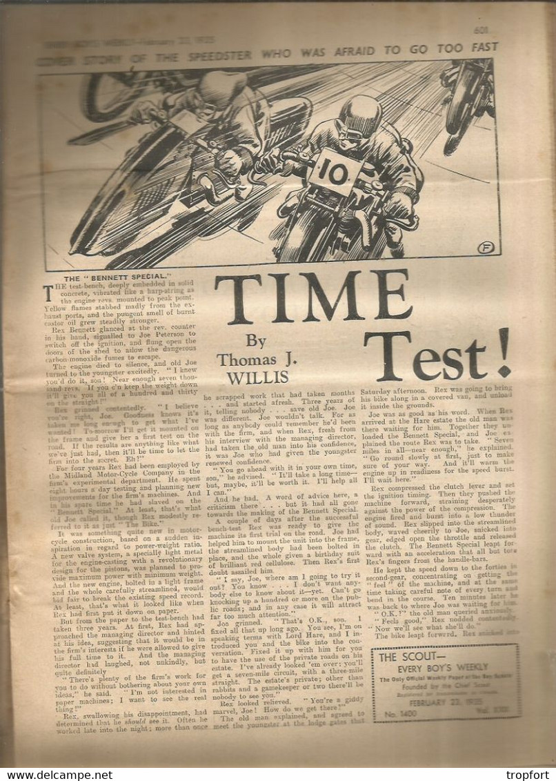 PN / RARE  Revue Ancienne SCOUT 1935  Cover TIME TEST Moto Motocycle  SPEEDSTER - Cultural