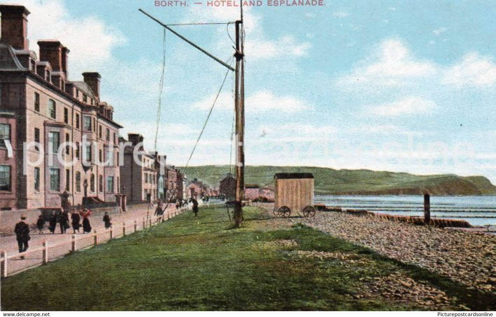 BORTH HOTEL AND ESPLANADE OLD COLOUR POSTCARD WALES - Cardiganshire