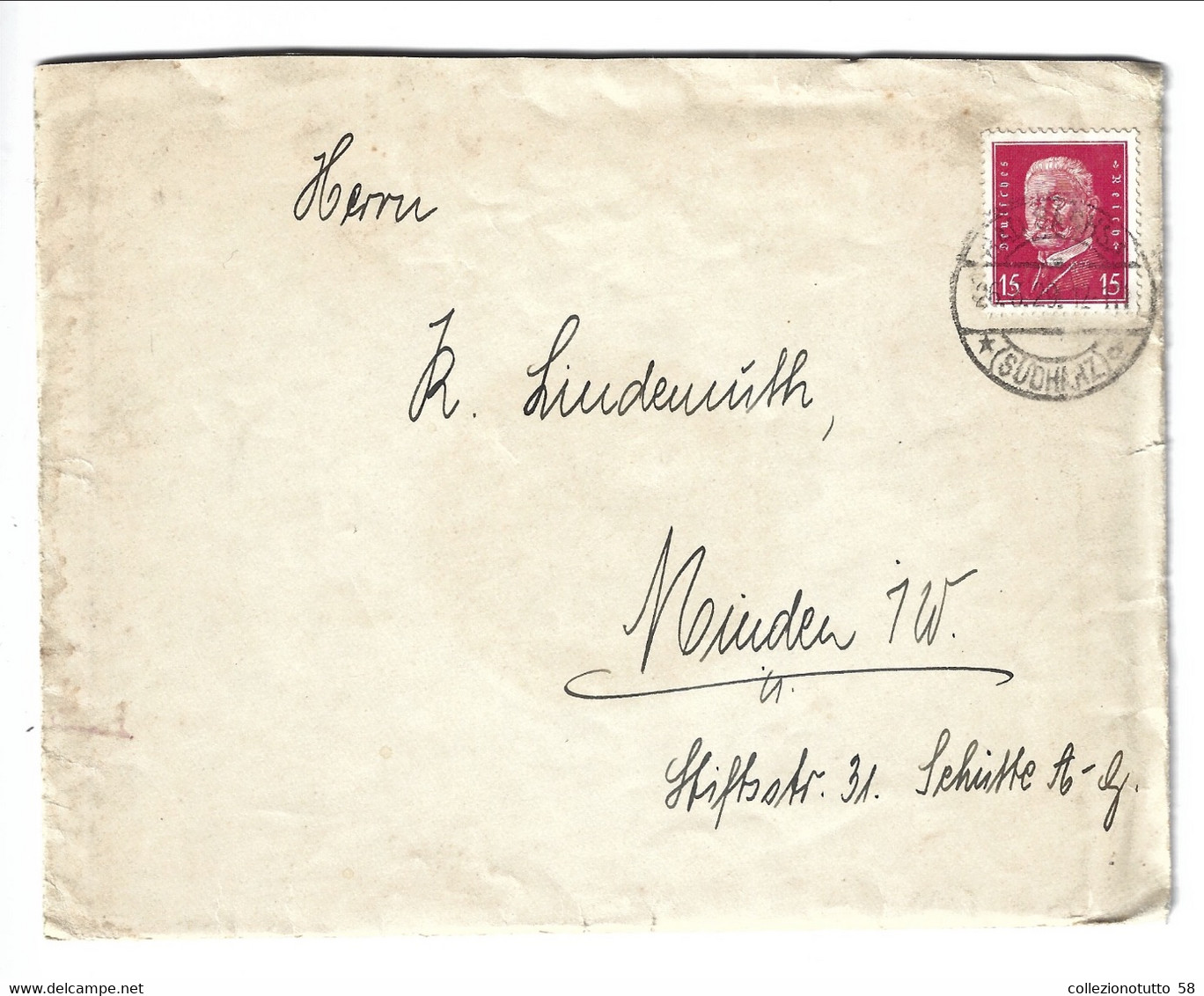 1929 15 Pf. Hindenburg From Bad Sachsa. Interesting Cinderella - Chiudilettera - Erinnofilo - Briefe U. Dokumente