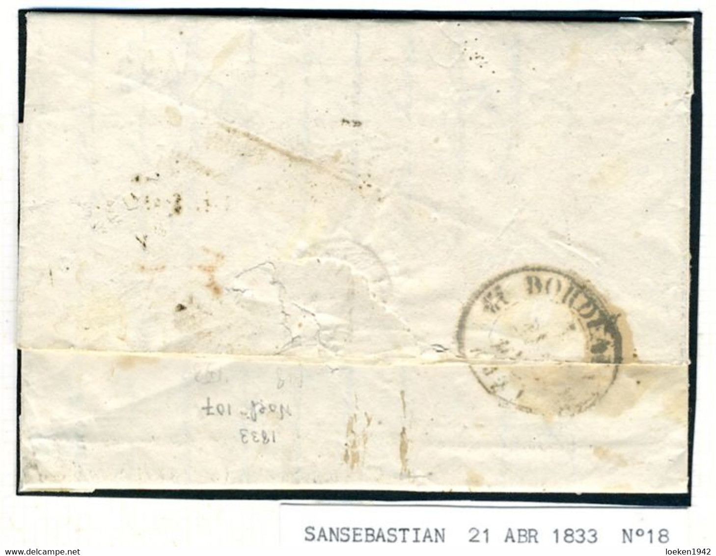 ESPAGNE Lettre Avec Texte De SAN SEBASTIAN  1833  Vers  BORDEAUX    PR44 - ...-1850 Vorphilatelie
