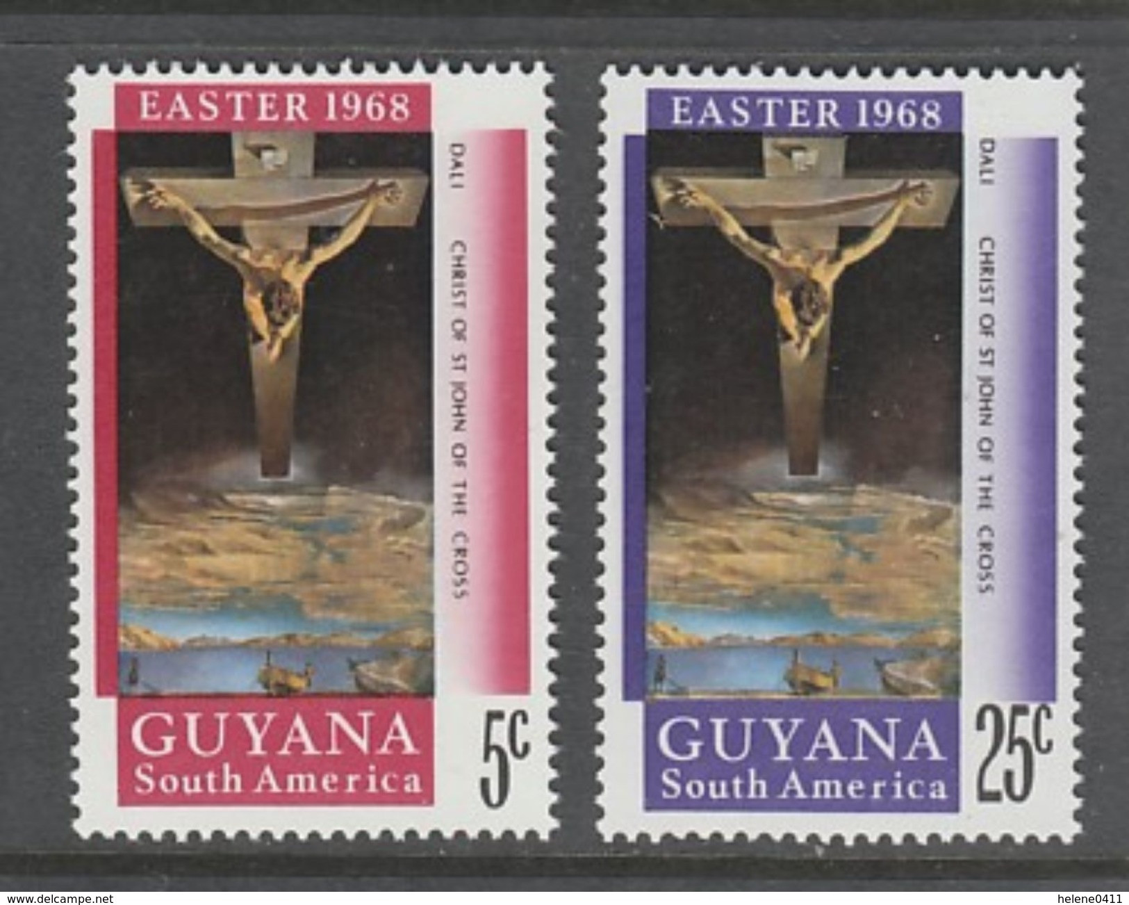 PAIRE NEUVE DU GUYANA - "CHRIST DE SAINT JEAN DE LA CROIX", SALVADOR DALI (PAQUES 1968) N° Y&T 297/298 - Cristianismo