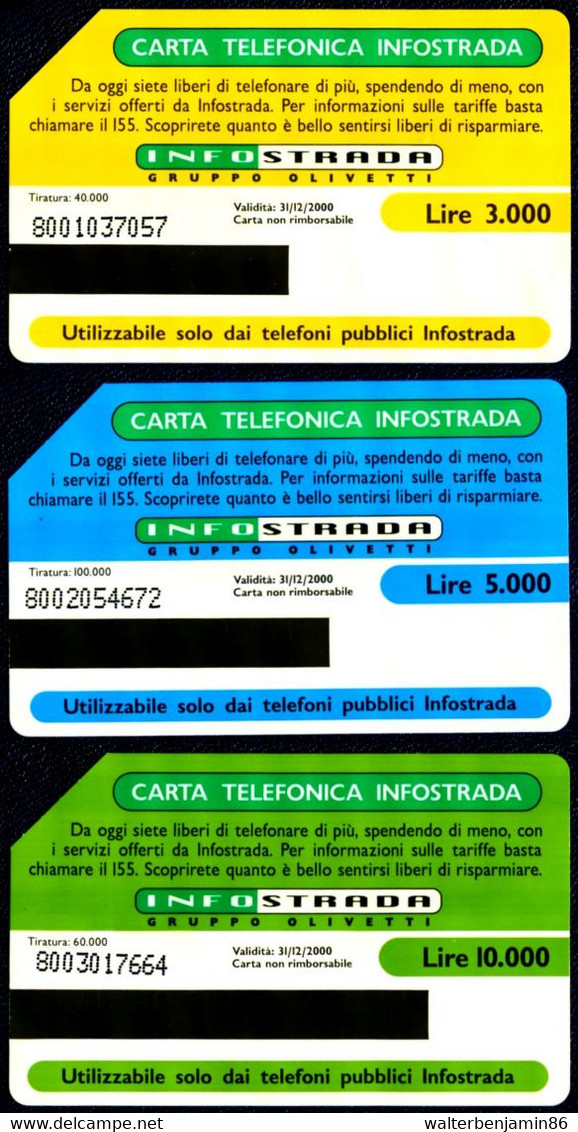 G INF 1 C&C 8001 3 SCHEDE TELEFONICHE USATE SERIE INFOSTRADA PAESAGGI - Erreurs & Variétés