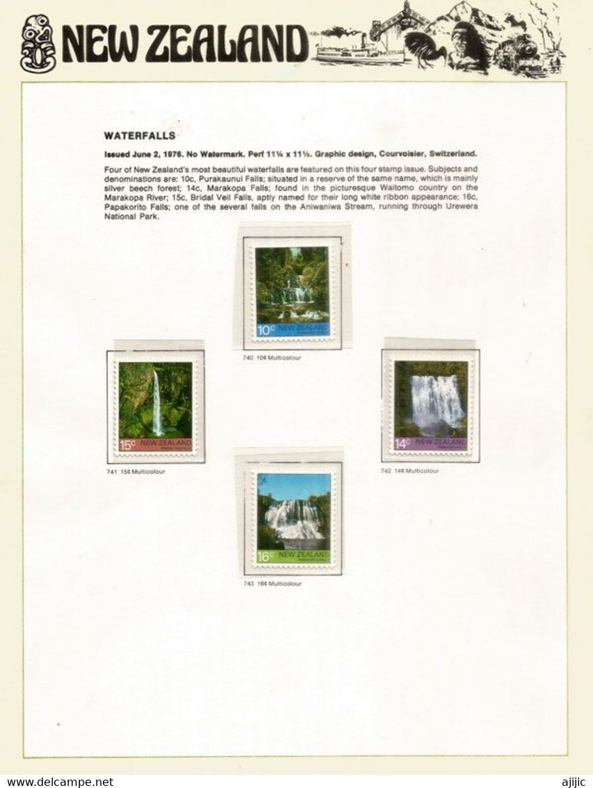 New-Zealand Famous Waterfalls Set.  MNH/neuf ** On N-Z  Official Presentation Sheet - Abarten Und Kuriositäten