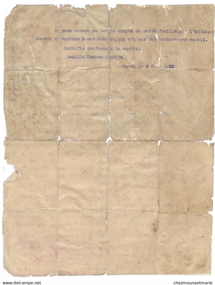 1912 NANCY - LETTRE DE CAMILLE HUSSON LEMOINE CONCERNANT UNE SOURCE FERRUGINEUSE - Documenti Storici