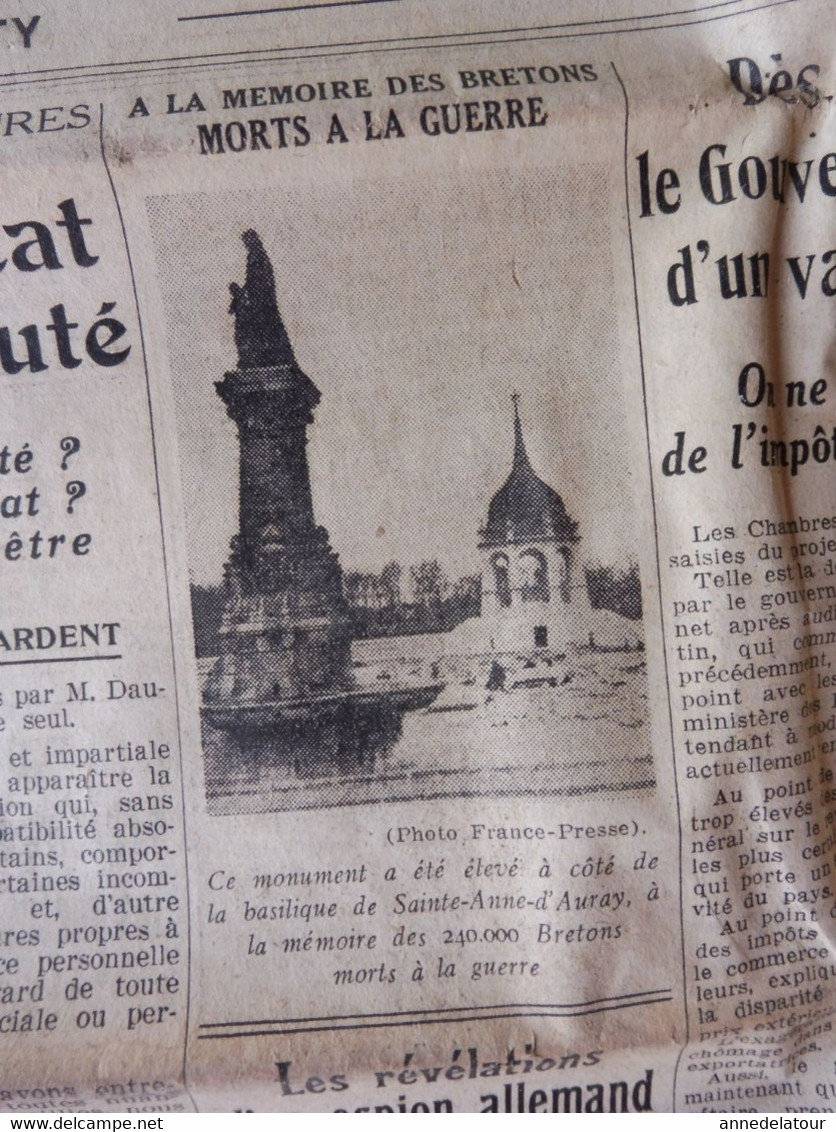 1934 L'AMI DU PEUPLE:Saintes-Anne-d'Auray ,pour Les 240000 Bretons Tués à La Guerre ;Espion Allemand -Affaire Frogé; Etc - General Issues