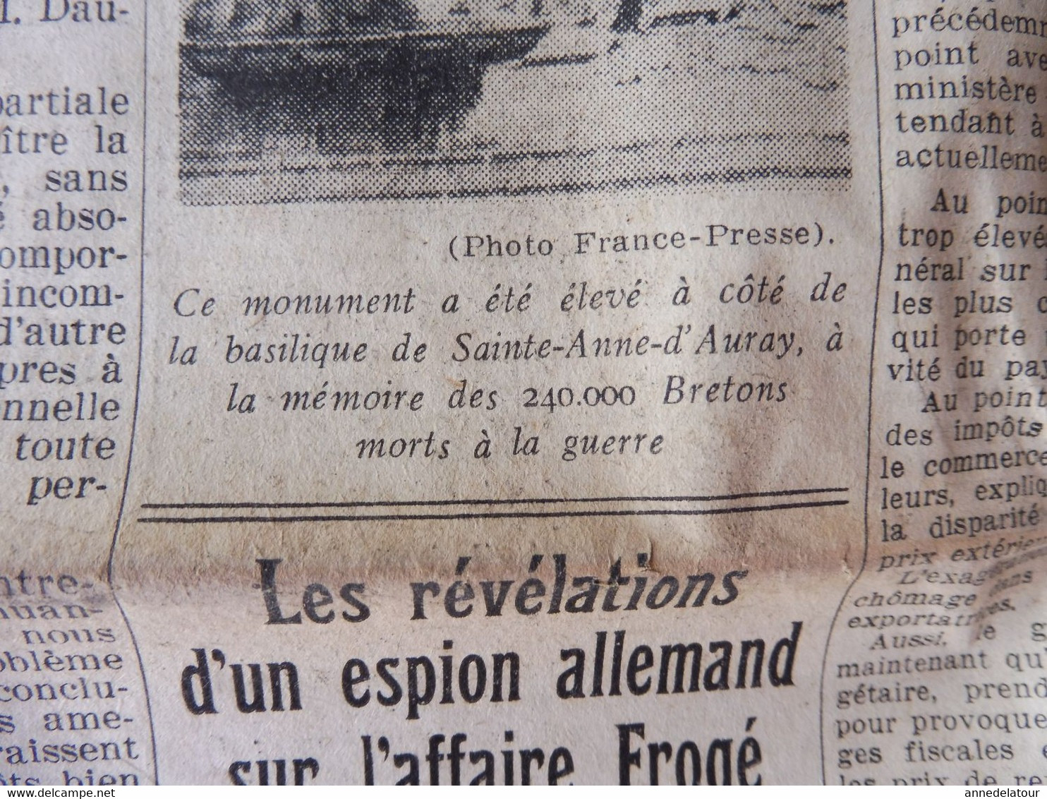 1934 L'AMI DU PEUPLE:Saintes-Anne-d'Auray ,pour Les 240000 Bretons Tués à La Guerre ;Espion Allemand -Affaire Frogé; Etc - Informations Générales