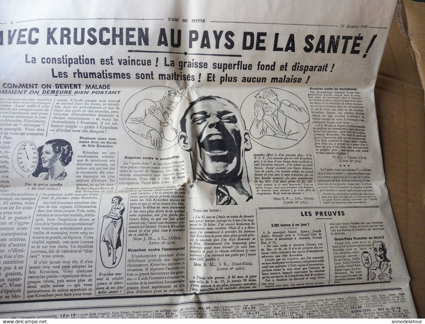 1935 L'AMI DU PEUPLE : Croix De Feu Et Jeunesses Patriotes ; Publicité --> Avec KRUCHEN Au Pays De La Santé ; Etc - Informations Générales