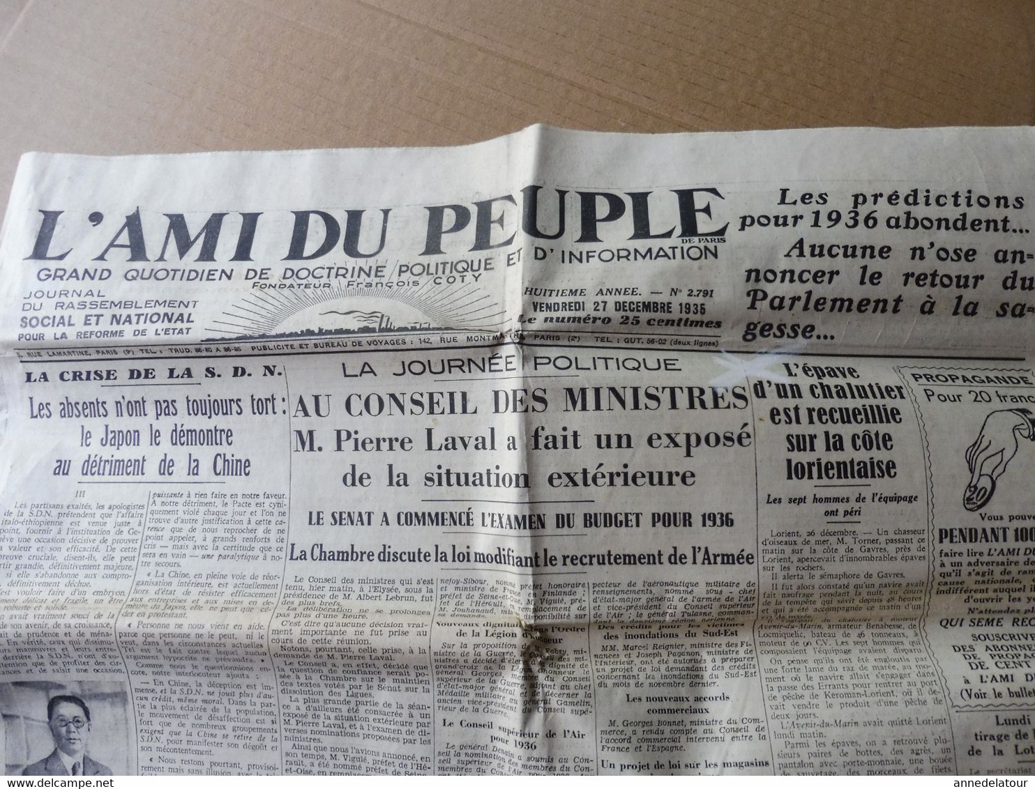 1935 L'AMI DU PEUPLE : Epave Chalutier à Lorient ;Trocadéro ; Reinosa (Espagne); CHINE (Changhaï, Nankin, Hankéou) , Etc - General Issues