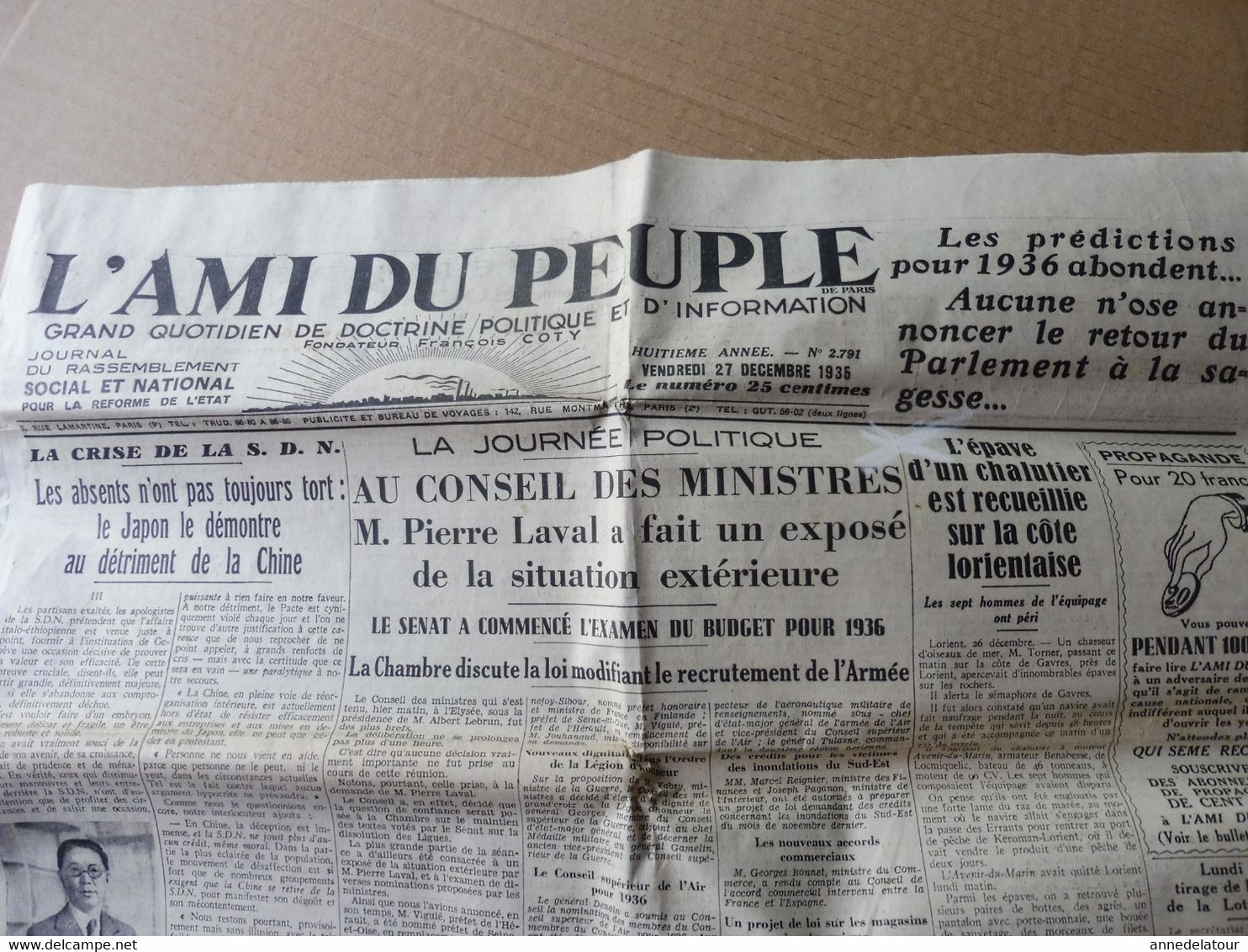 1935 L'AMI DU PEUPLE : Epave Chalutier à Lorient ;Trocadéro ; Reinosa (Espagne); CHINE (Changhaï, Nankin, Hankéou) , Etc - Informations Générales