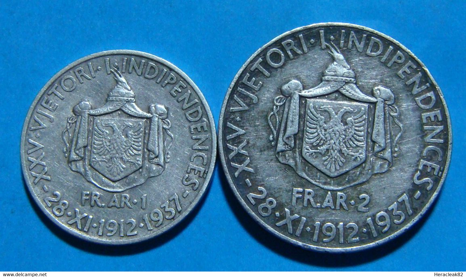 Albania 1and 2  Frang Ar 1937 Silver Coin ANNIVERSARY KM# 18 And 19 - Albania