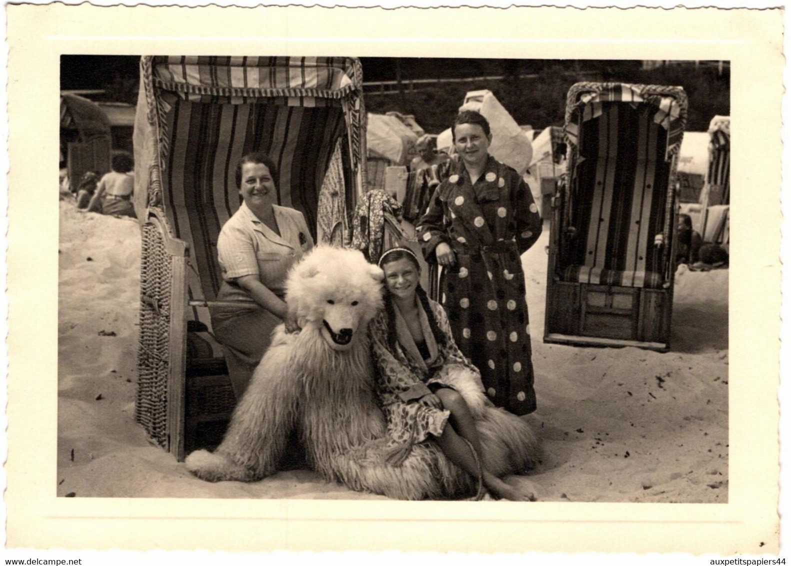 Photo Originale Eisbär, Déguisement D'Ours Blanc Polaire Avec 3 Génération De Son Fan Club à La Plage Vers 1940 - Anonymous Persons