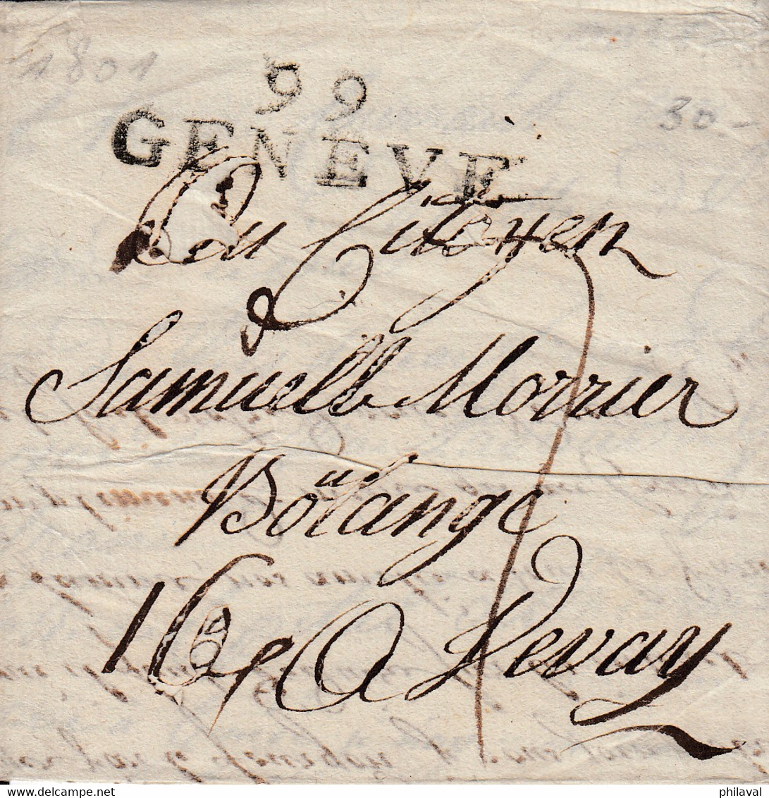 Lettre Préphilatélique De Genève - 1801 - 8.5 X 8.5 Cms. - ...-1845 Prephilately