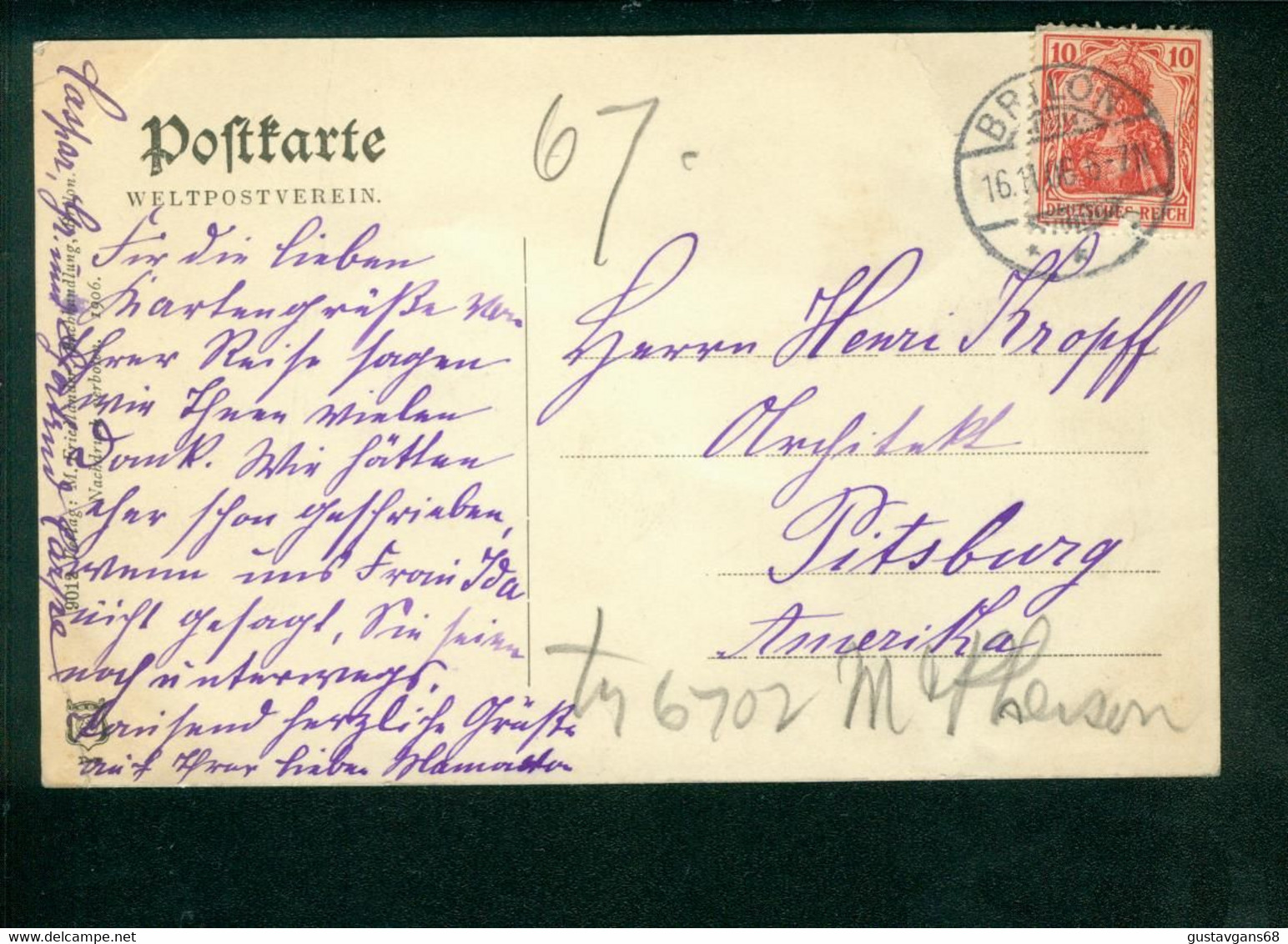 AK Brilon, Rathaus, Gel. 1906 Nach Pitsburg, USA - Brilon