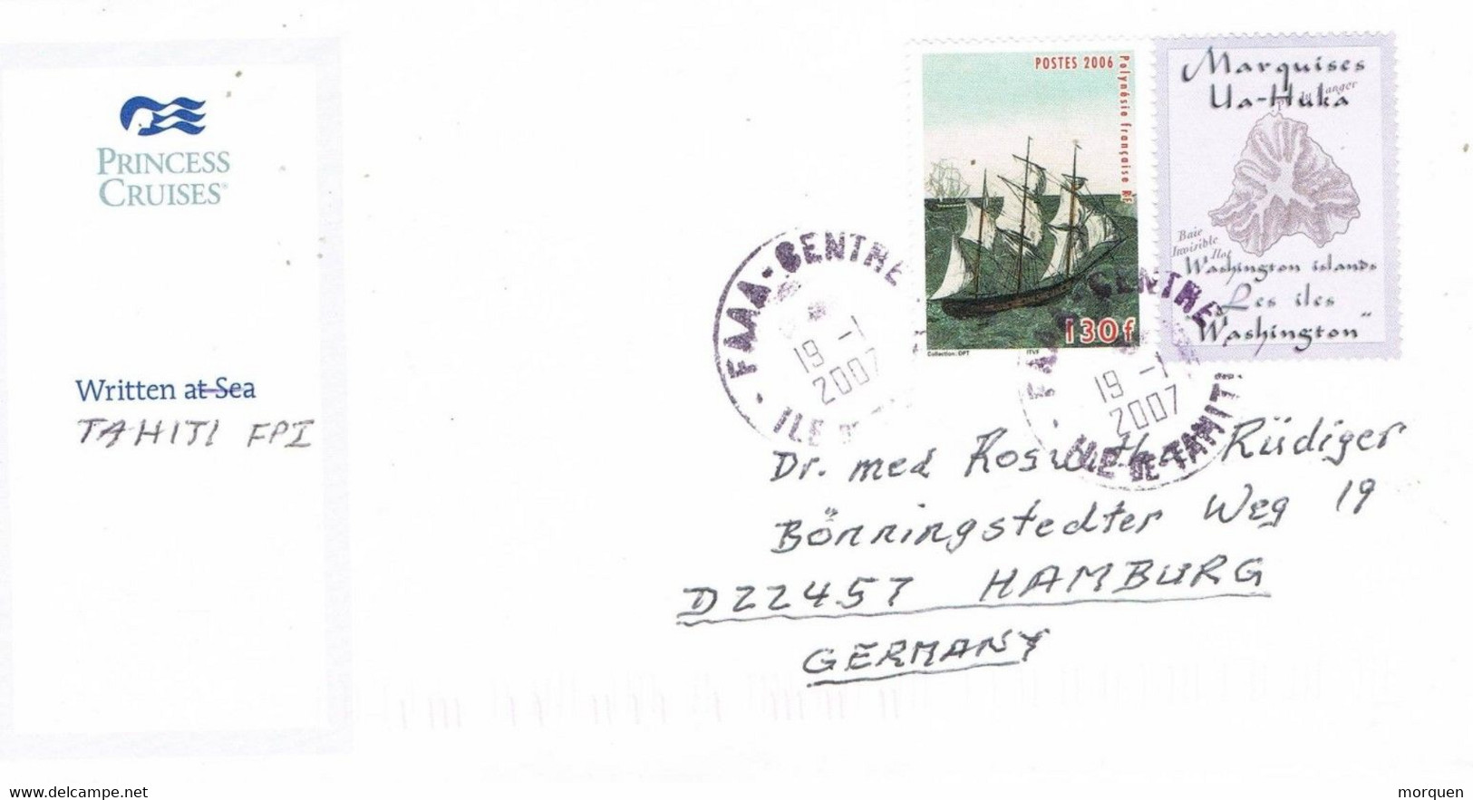 41282. Carta Tahiti FPI 2007. FAA'A (Polinesia Francesa) Viñeta, Label UA-HUKA - Storia Postale