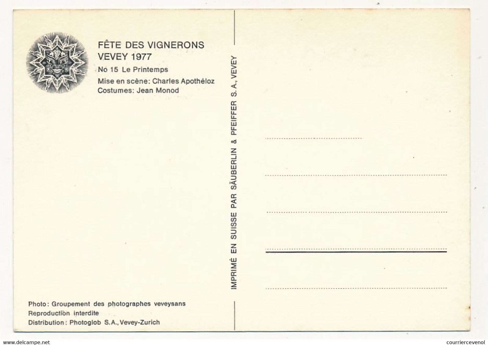 CPM - VEVEY (SUISSE-VAUD) - Fête Des Vignerons 1977 - N°15 - Le Printemps - Vevey