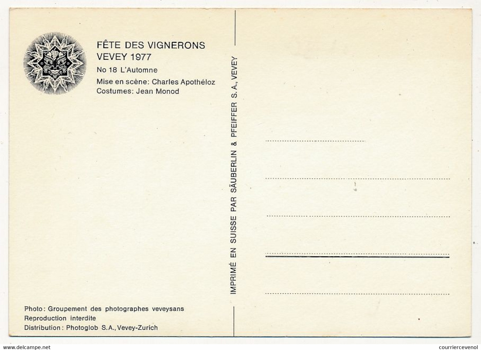 CPM - VEVEY (SUISSE-VAUD) - Fête Des Vignerons 1977 - N°18 - L' Automne - Vevey
