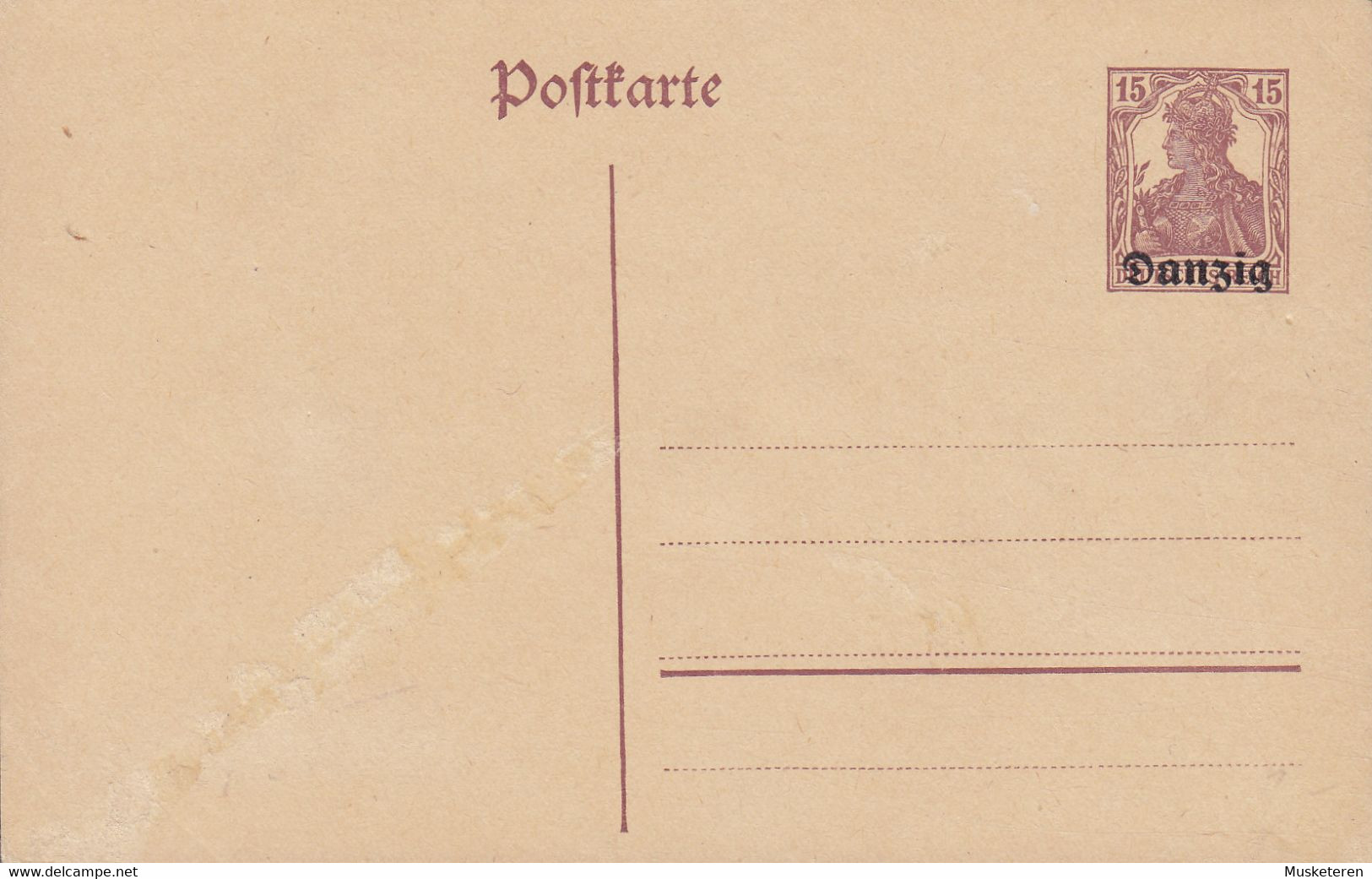 Danzig Postal Stationery Ganzsache Entier 15 Pf. Germania M. Aufdruck 'DANZIG' (Unused) - Postwaardestukken