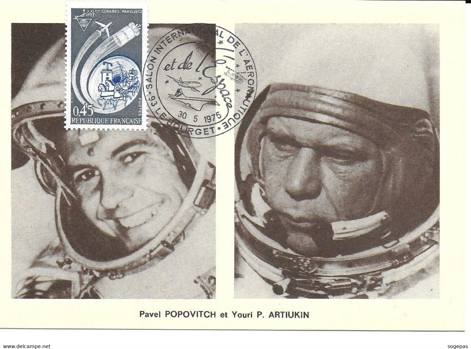 ESPACE FRANCE 1975 LE BOURGET SALON AERONAUTIQUE CARTE PAVEL POPOVITCH Et YOURI P. ARTIUKIN - Europe