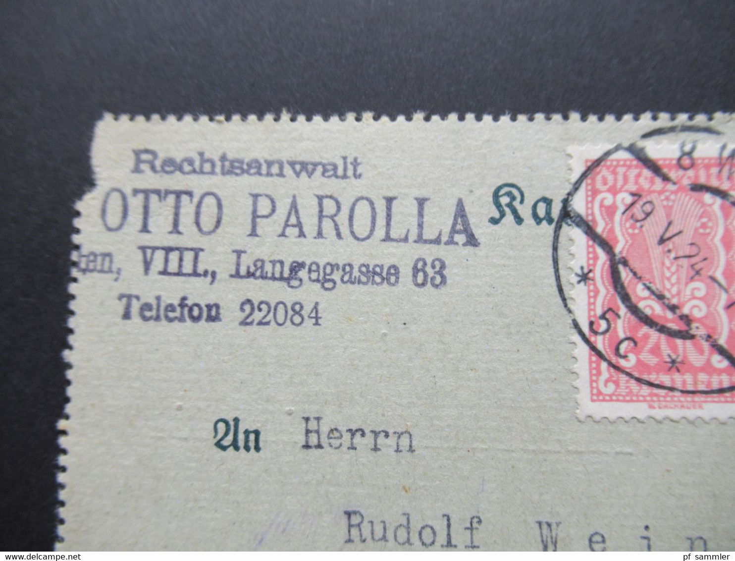 Österreich Inflation 1924 Kartenbrief K 61 Mit 2 Zusatzfrankaturen Rechtsanwalt Otto Parolla Wien - Brunn Am Gebirge - Covers & Documents