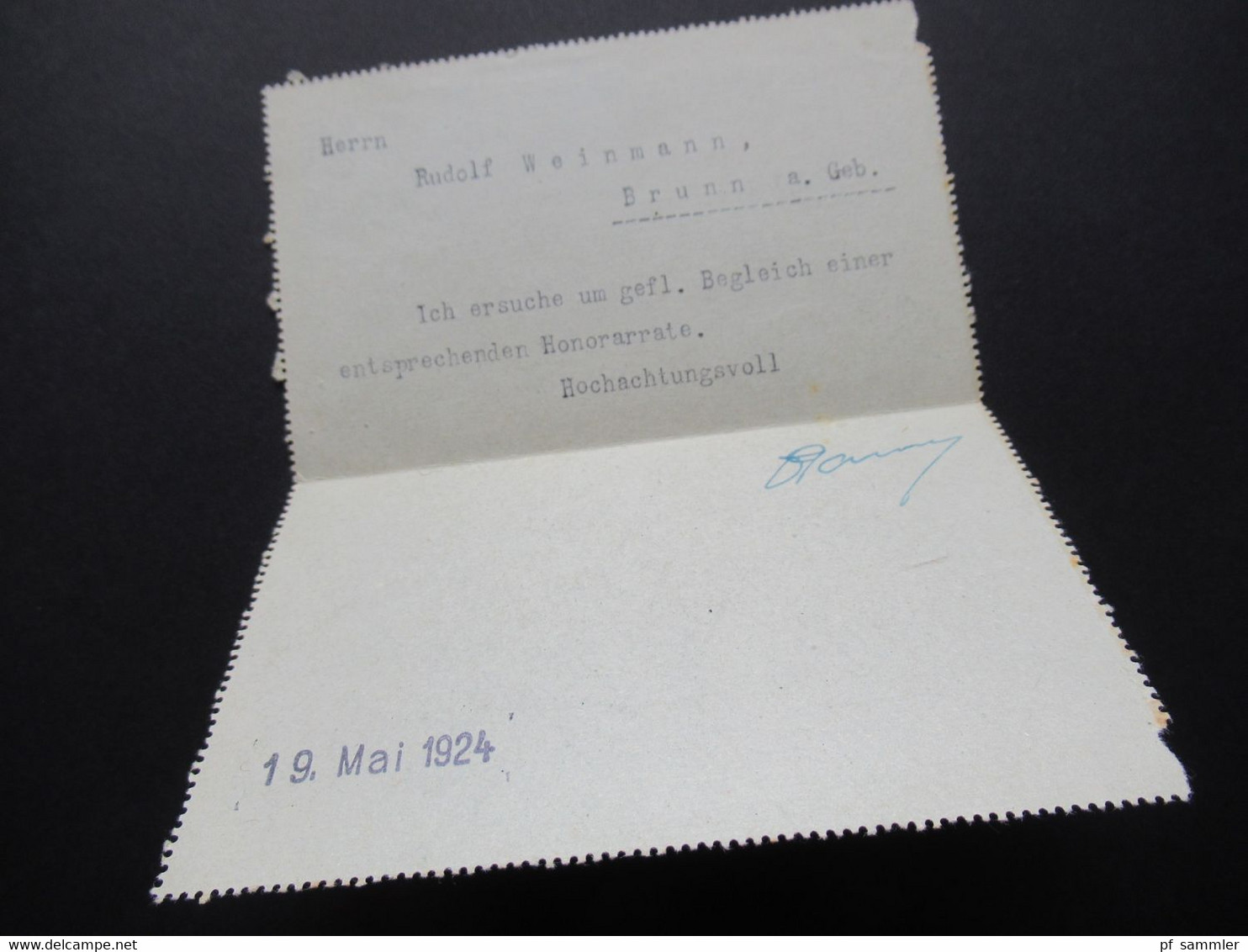 Österreich Inflation 1924 Kartenbrief K 61 Mit 2 Zusatzfrankaturen Rechtsanwalt Otto Parolla Wien - Brunn Am Gebirge - Brieven En Documenten