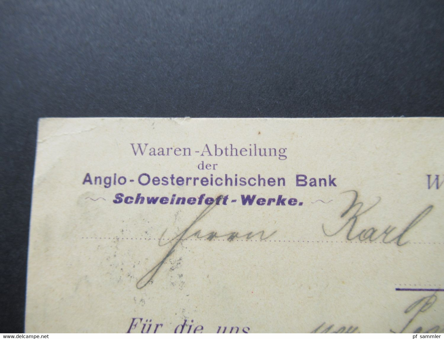 Österreich 1900 Franz Joseph Nr.72 EF Correspondenz Karte Waaren Abtheilung Anglo-Oest. Bank Schweinefett Werke Wien - Brieven En Documenten