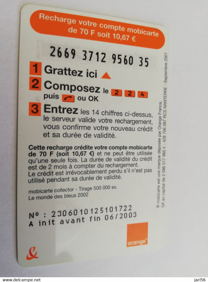 FRANCE/FRANKRIJK  MOBI CARTE   FOOTBAL PAYER LE BLEUS  RECHARGE 70 PREPAID  USED    ** 5980** - Nachladekarten (Handy/SIM)