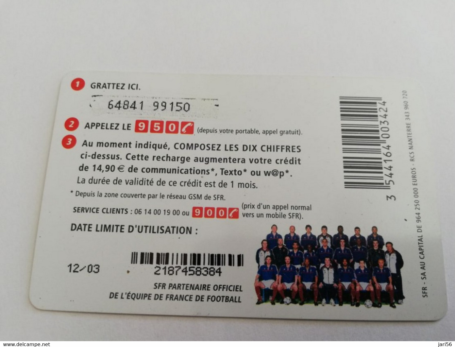 FRANCE/FRANKRIJK  SFR LA CARTE    FOOTBAL PAYER THIERRY HENRY   RECHARGE 14,90 PREPAID  USED    ** 5981** - Mobicartes: Móviles/SIM)