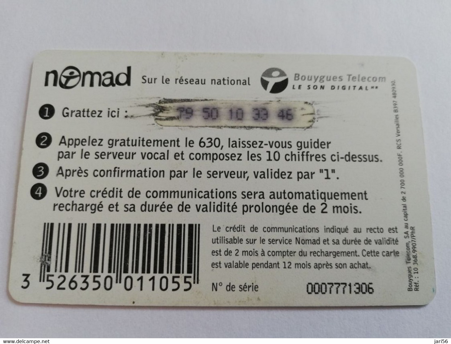 FRANCE/FRANKRIJK  NOMAD CARTE  SMALL FROG   75FR  PREPAID  USED    ** 5982** - Mobicartes (GSM/SIM)