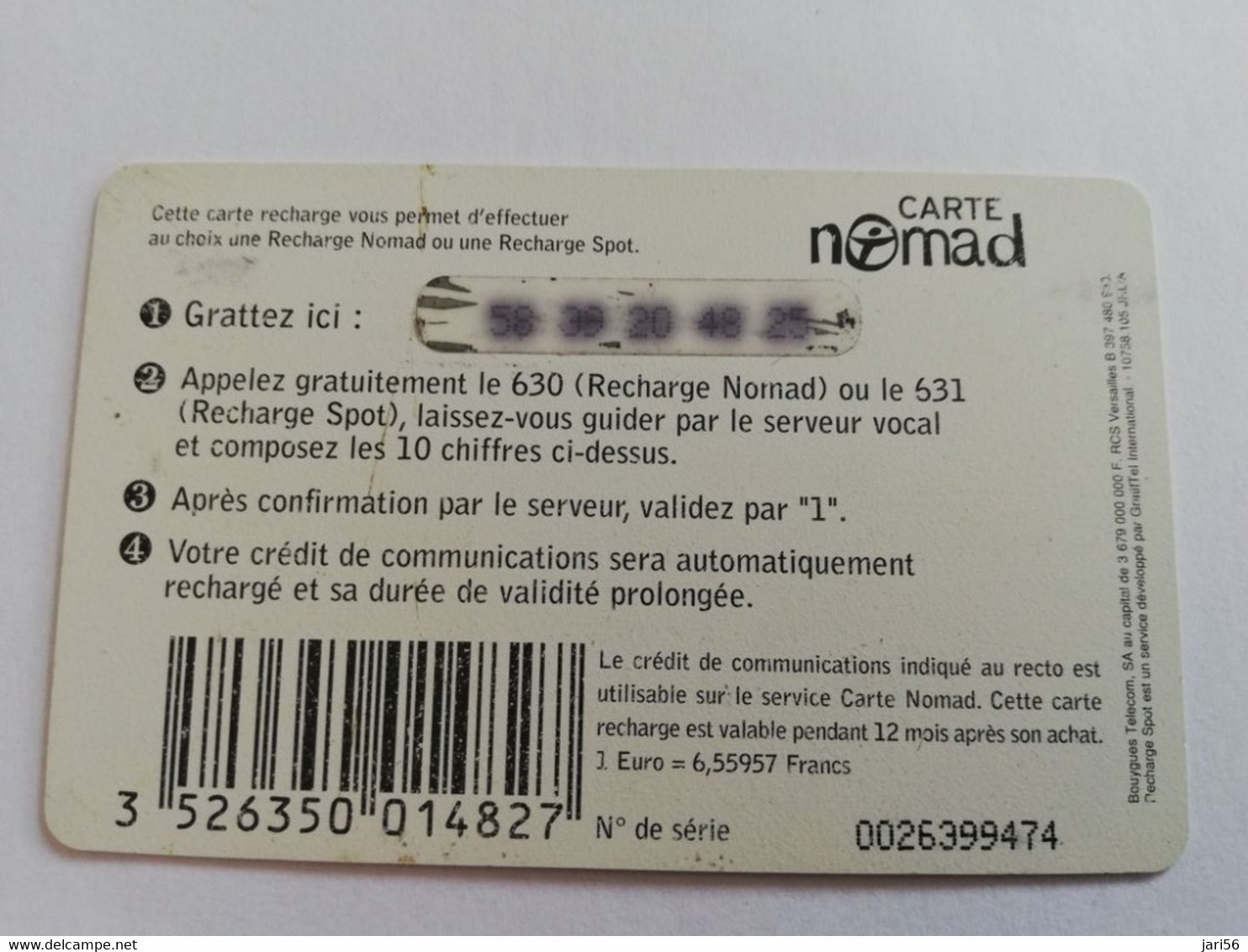 FRANCE/FRANKRIJK  NOMAD CARTE  SMALL NOMAD OU SPOT    95FR  PREPAID  USED    ** 5983** - Voorafbetaalde Kaarten: Gsm