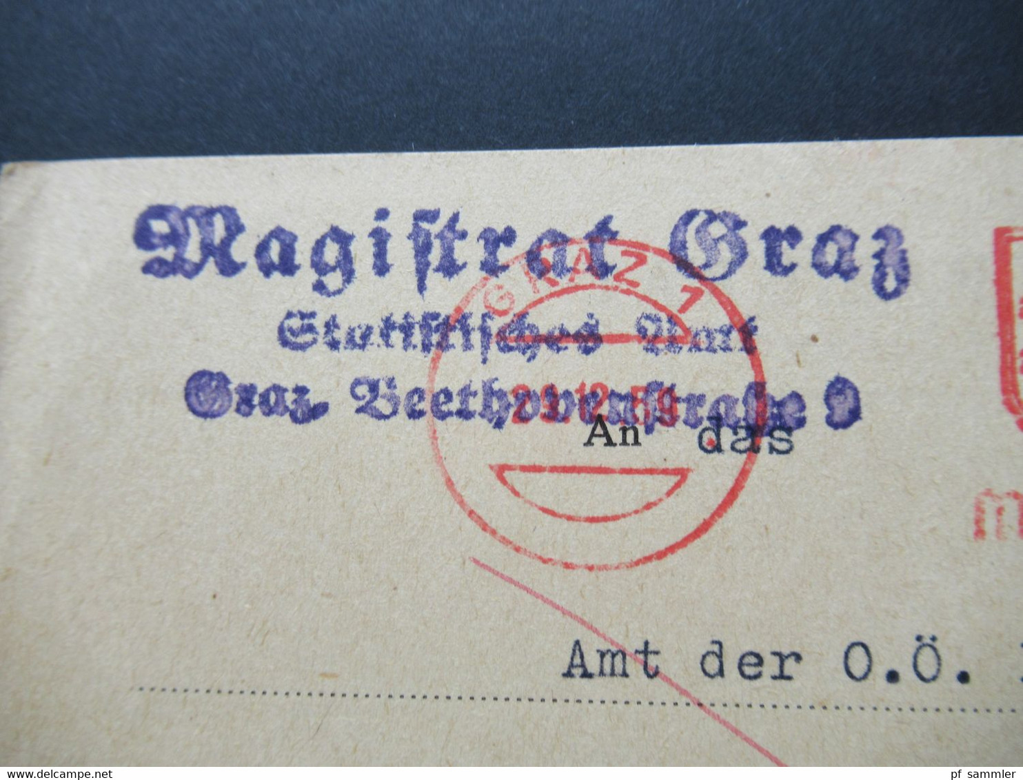 Österreich 1959 PK Mit Freistempel 100 Groschen Magistrat Graz An Das Amt Der O.Ö. Landesregierung In Linz Stempel Fin - Brieven En Documenten