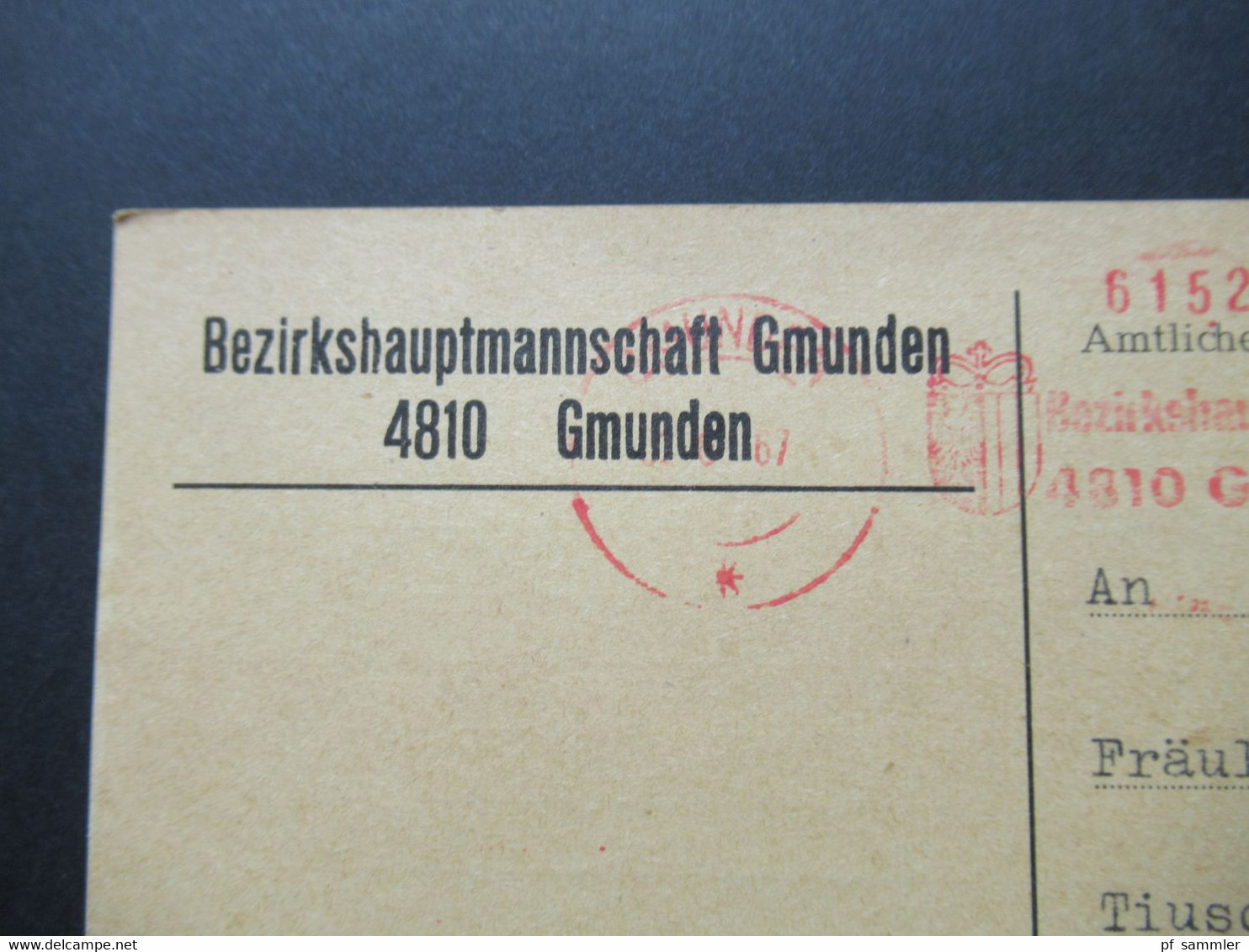 Österreich 1967 PK Mit Freistempel 100 Groschen Bezirkshauptmannschaft Gmunden Betreff Fremdenpolizeiliche Überprüfung - Briefe U. Dokumente