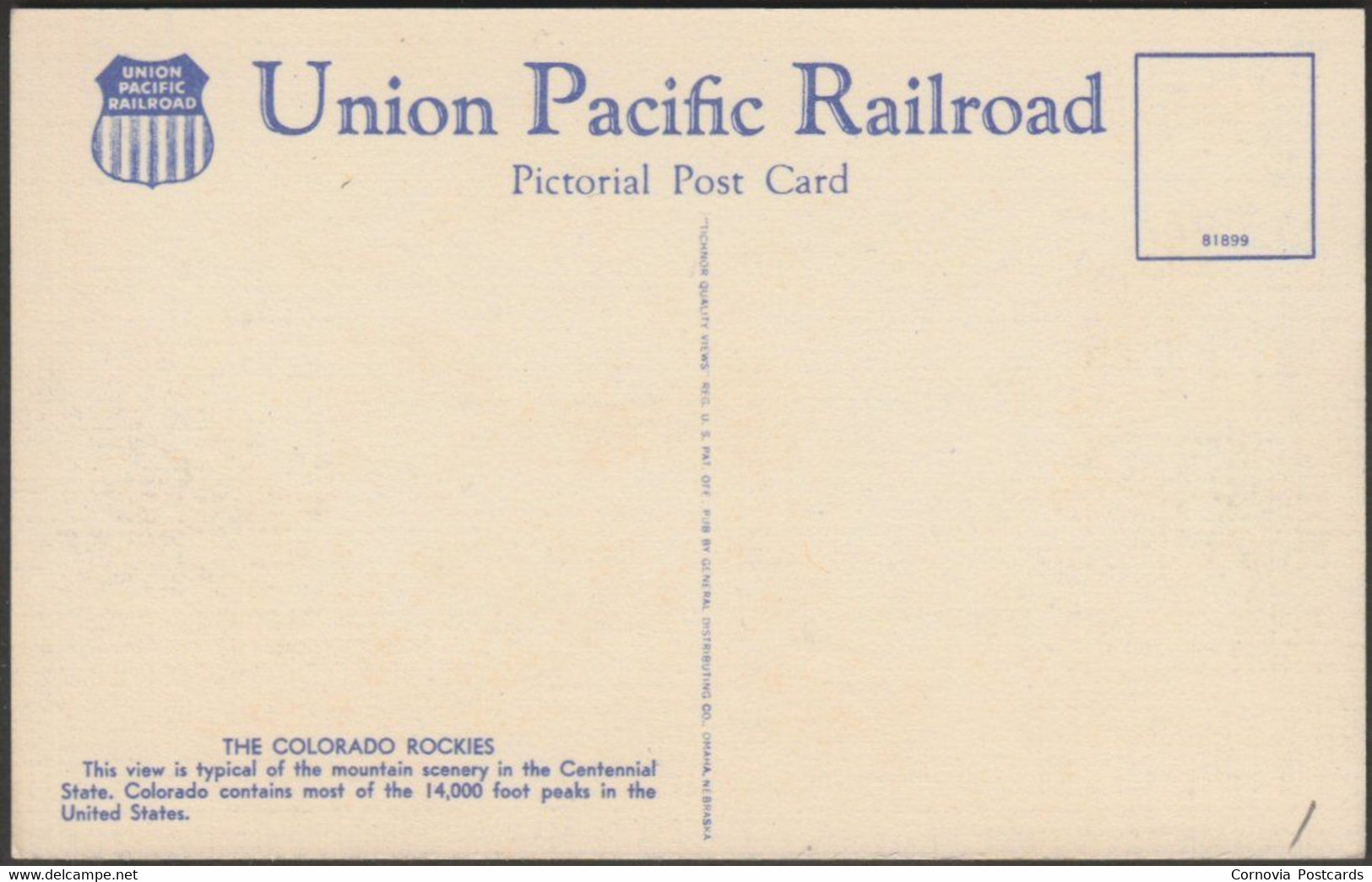 The Colorado Rockies, Colorado, C.1940s - Union Pacific Postcard - Rocky Mountains