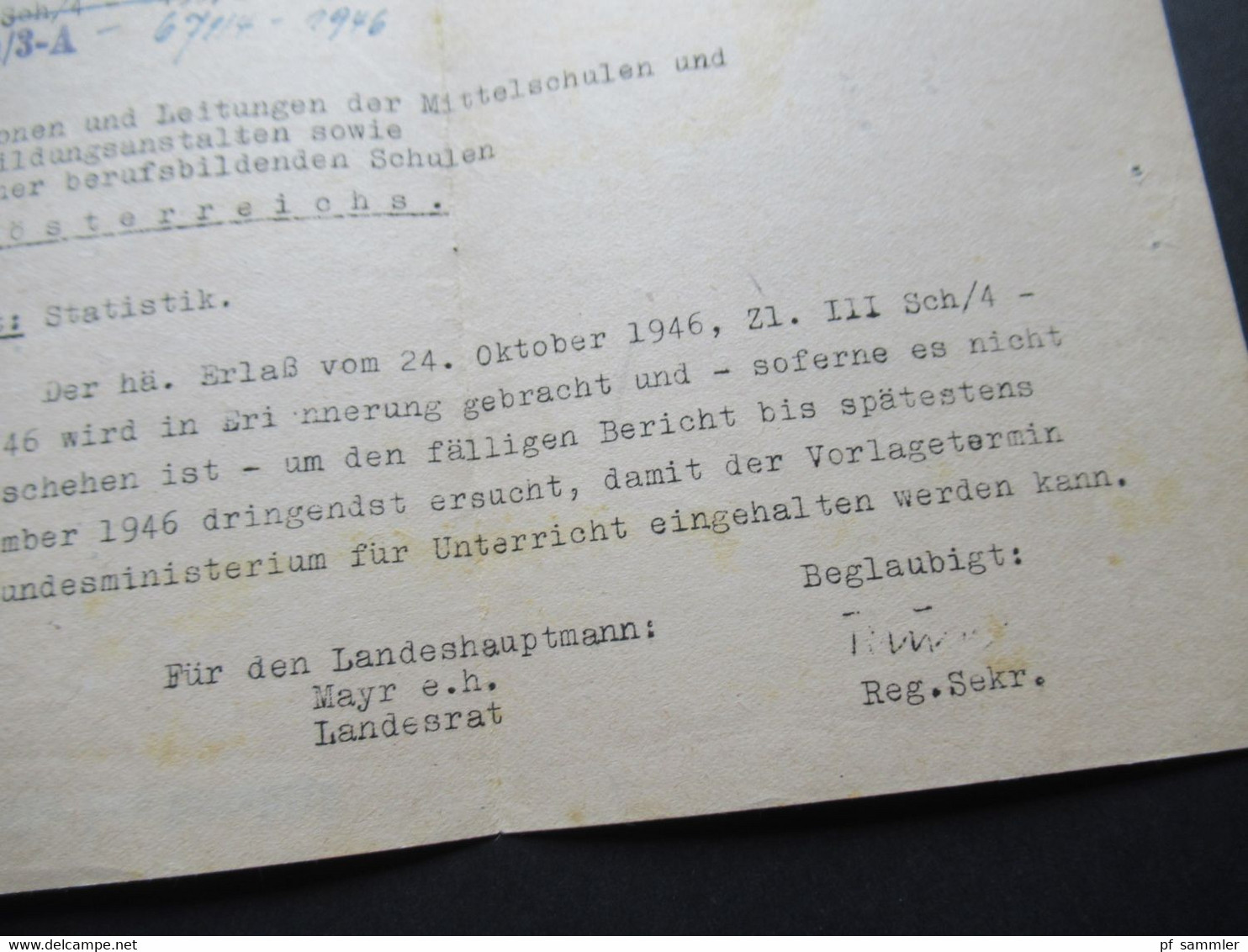 Österreich 1946 L1 Postgebühr bar bezahlt und roter Stempel Linz (Donau) Bezahlt Der Landesschulrat für O.Ö.