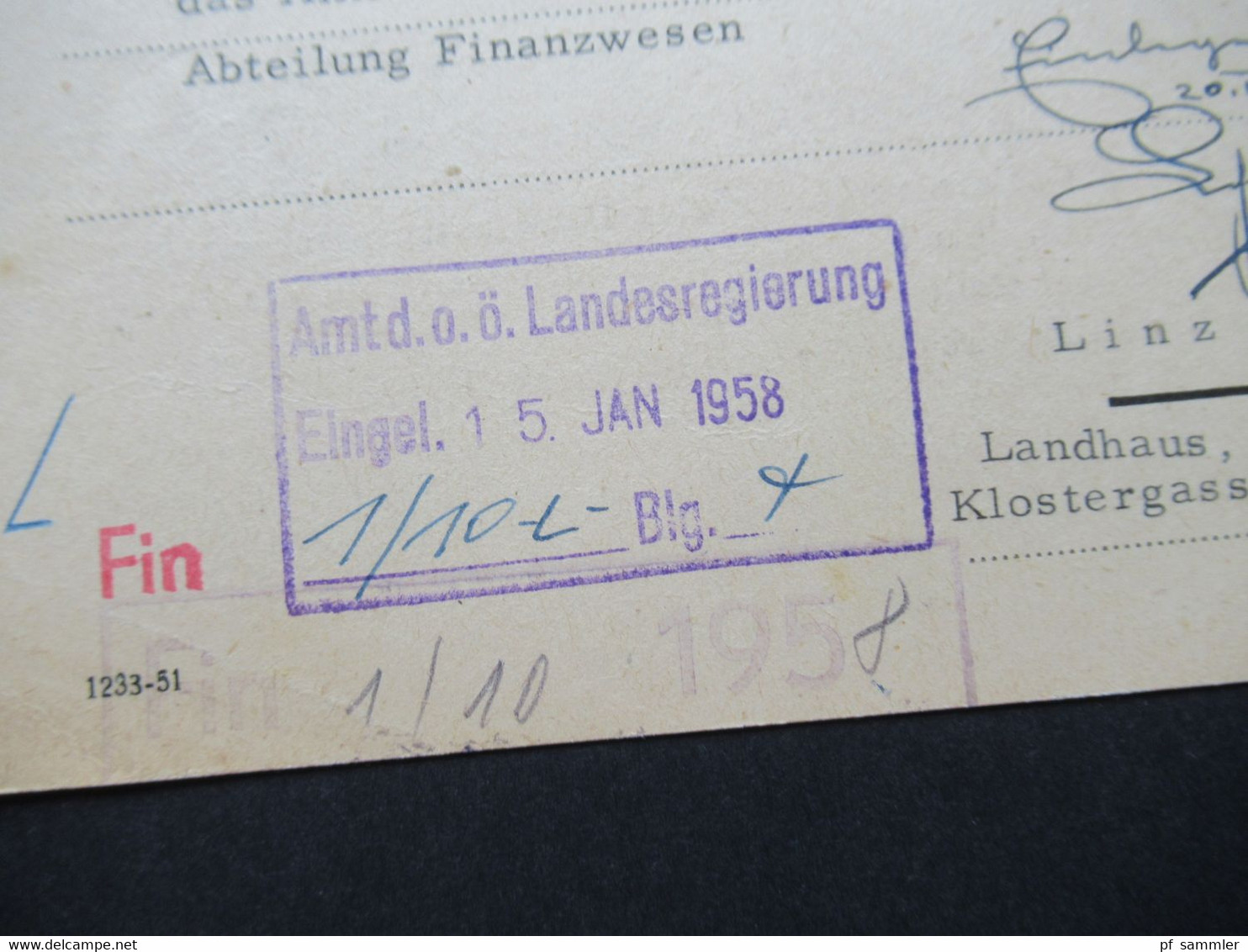 Österreich 1958 PK Mit Freistempel 100 Groschen Magistrat Graz An Das Amt Der O.Ö. Landesregierung In Linz Stempel Fin - Briefe U. Dokumente