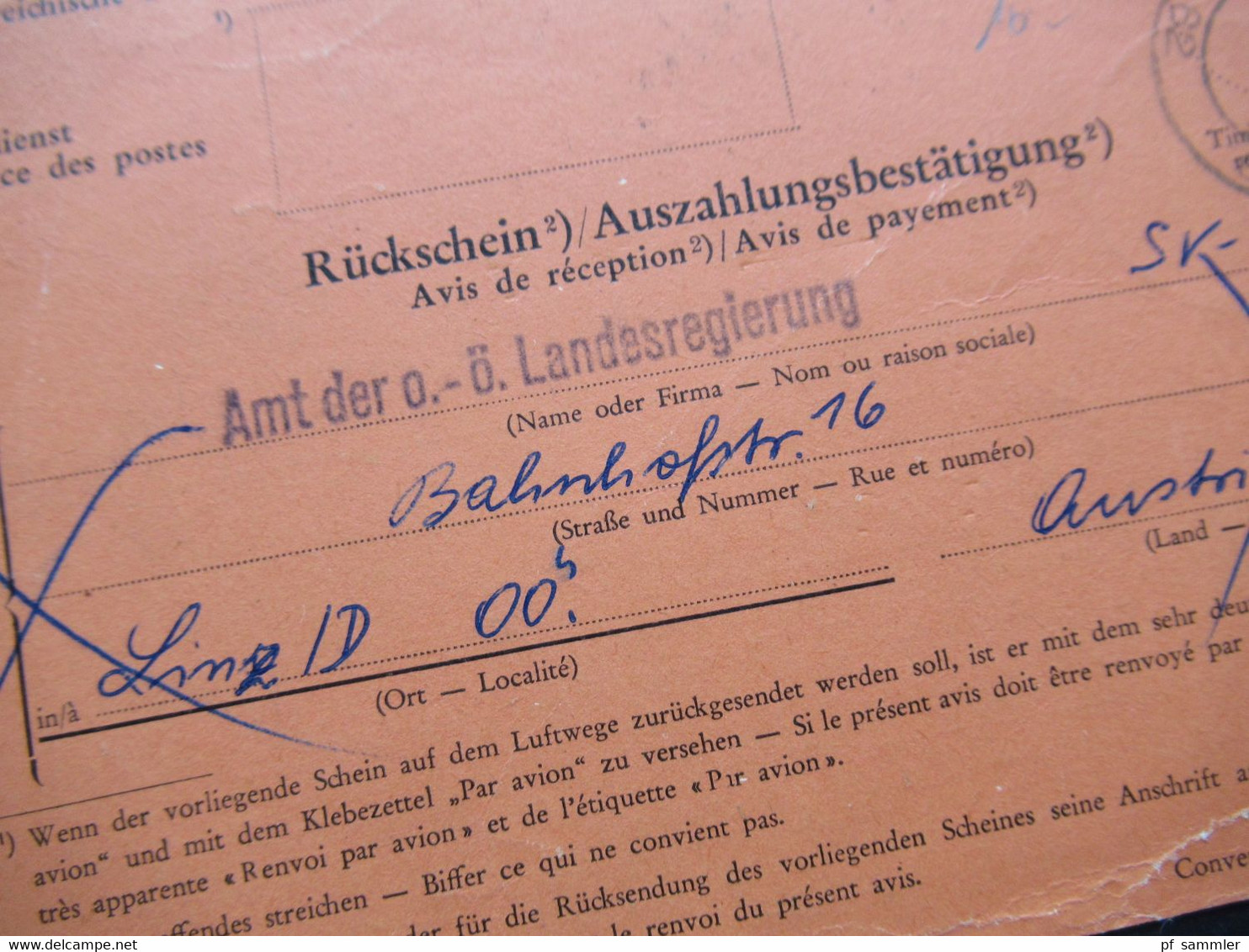 Österreich 1964 Rückschein / Auszahlungsbestätigung Von Linz Nach Cape Town Kaapstad Los Angeles Hotel Durban - Lettres & Documents