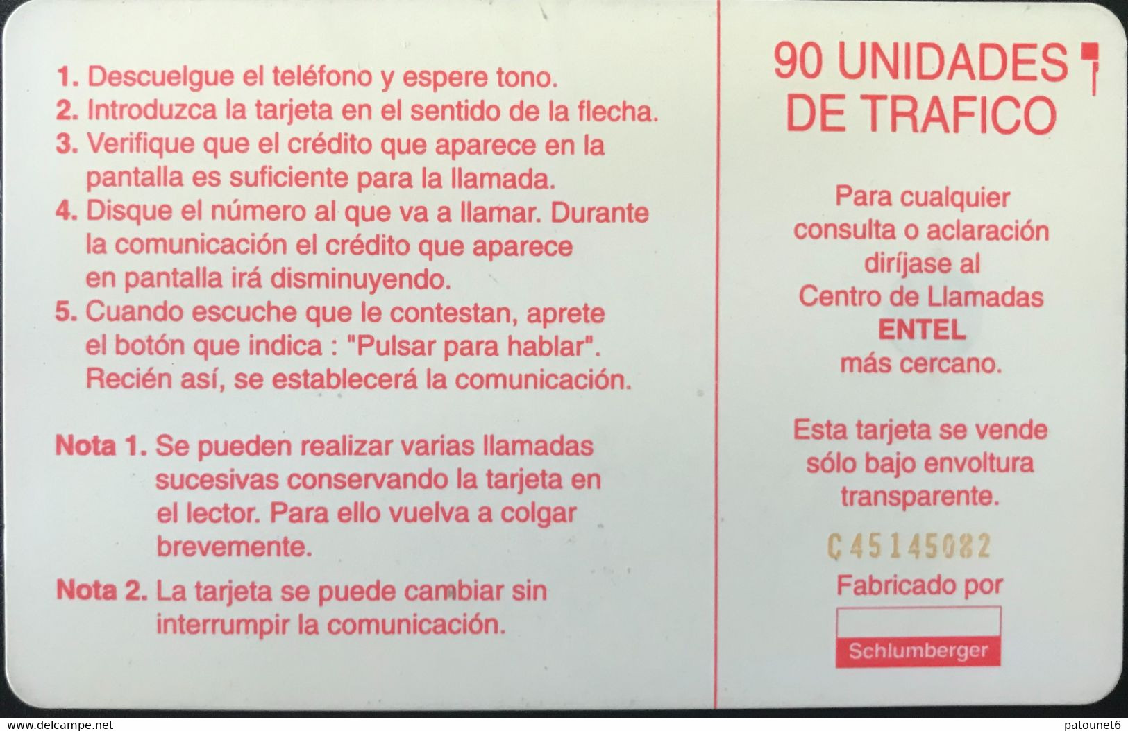 CHILI - Phonecard - ENTEL - Centro National De Telecomunicaciones Santiago - 90 Unidades - Chili