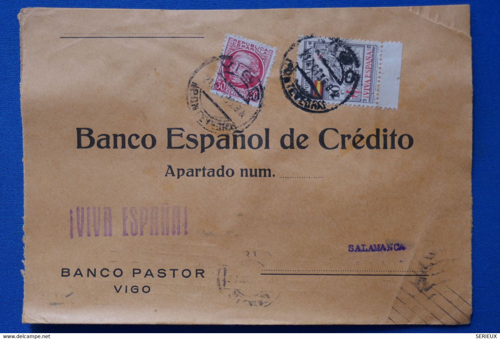 T1 ESPANA BELLE LETTRE GUERRE CIVILE VIVA ESPANA 1936  VIGO  POUR SALAMANCA + + AFFRANCH INTERESSANT - Marcas De Censura Nacional