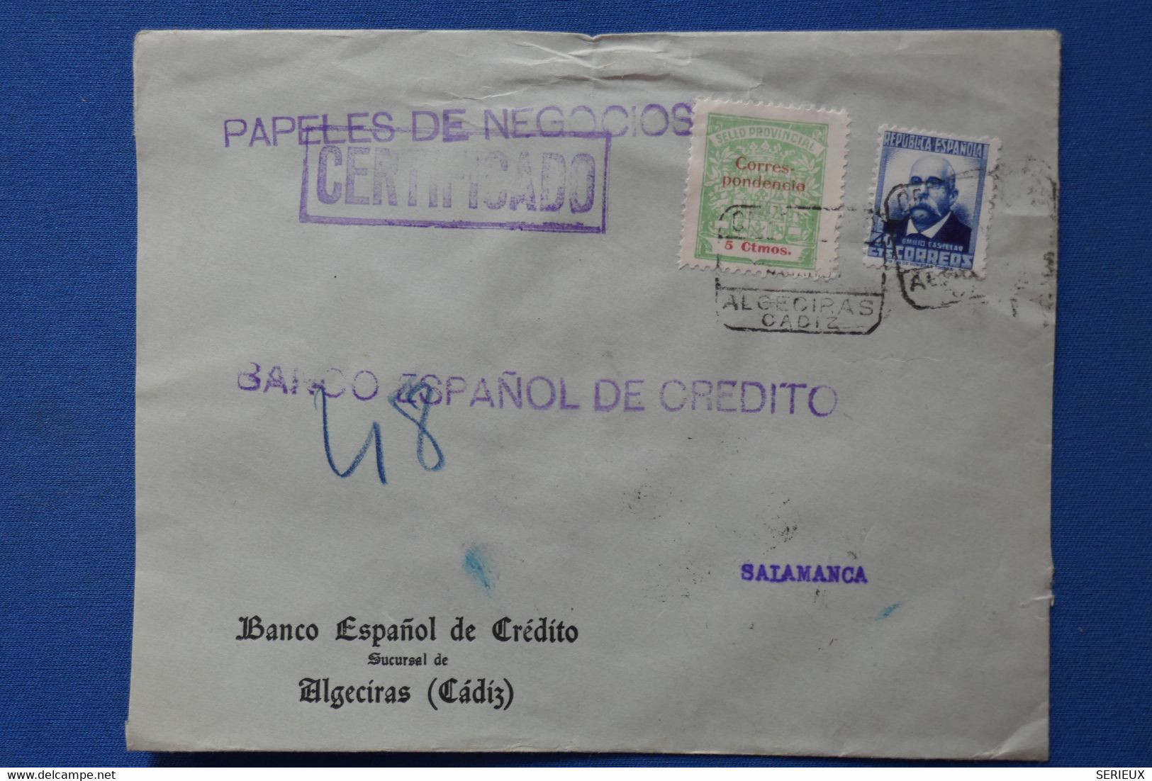 T2 ESPANA BELLE LETTRE  GUERRE  CIVILE 1937 CERTFICADO CADIZ POUR SALAMANCA + SURCHARGE  + AFFRANCH INTERESSANT - Nationalists Censor Marks