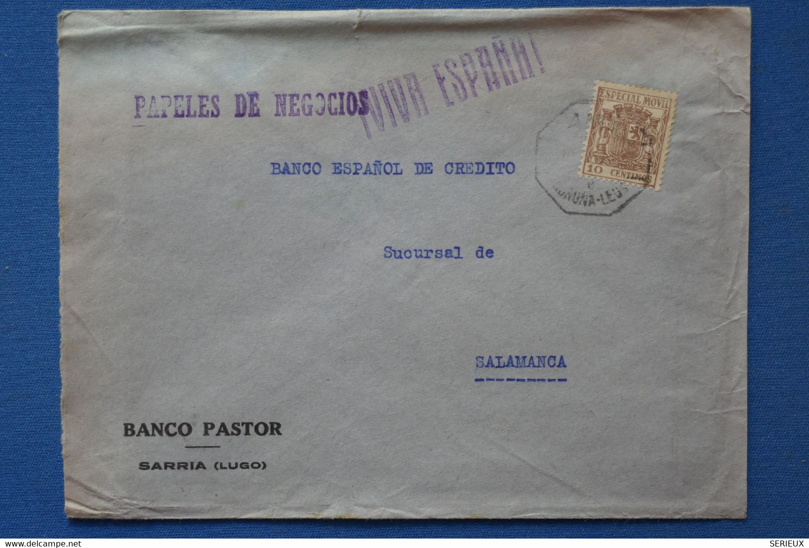 T2 ESPANA BELLE LETTRE  GUERRE  CIVILE CENSURA  1937SARRIA POURSALAMANCA FRANCIA+ + AFFRANCH INTERESSANT - Marcas De Censura Nacional