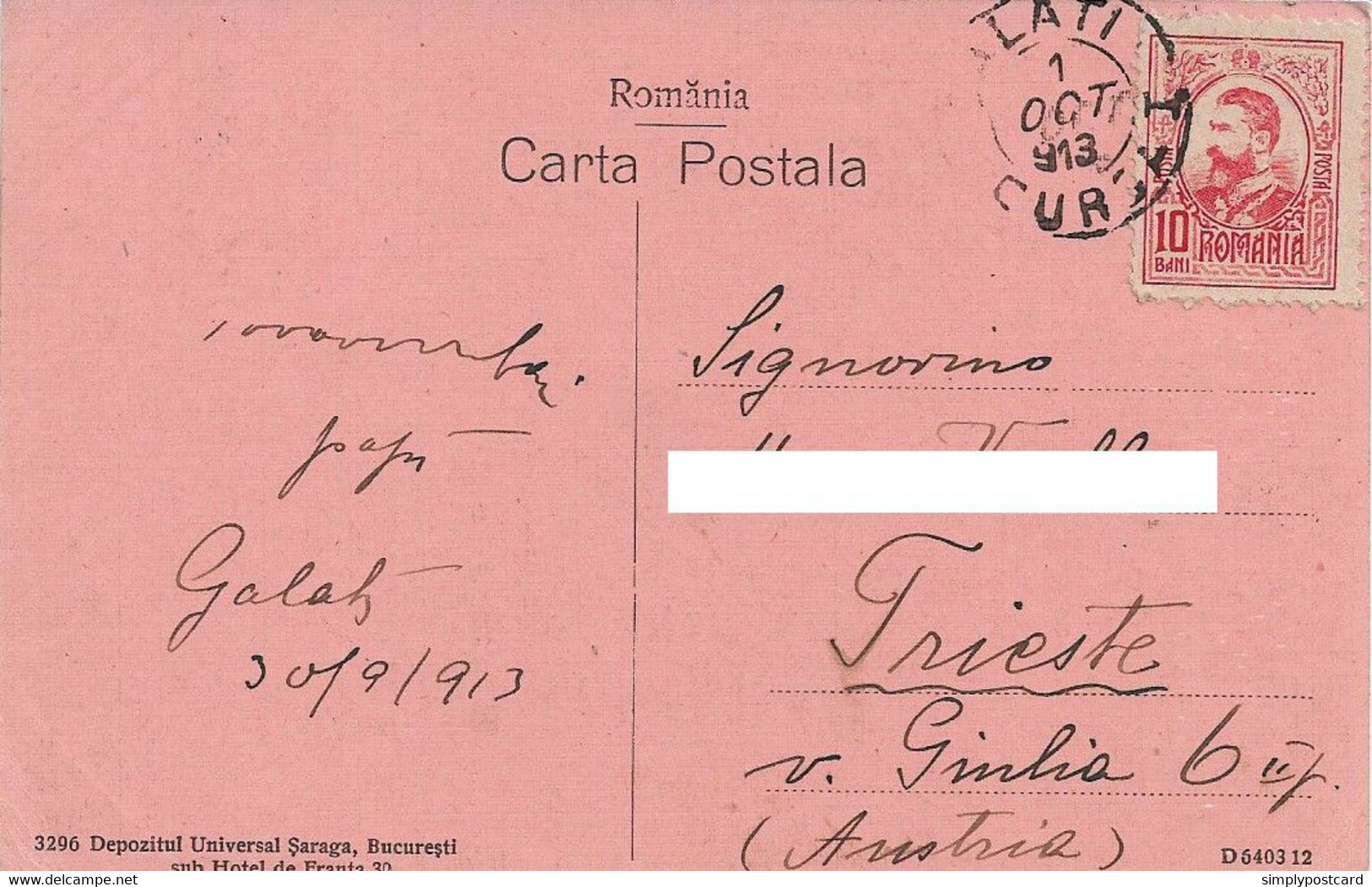 OLD POSTCARD - ROMANIA - GALATZ - VAPORE DE RESBOI IN PORTU - ANIMATA , VIAGGIATA 1913 - M148 - Romania