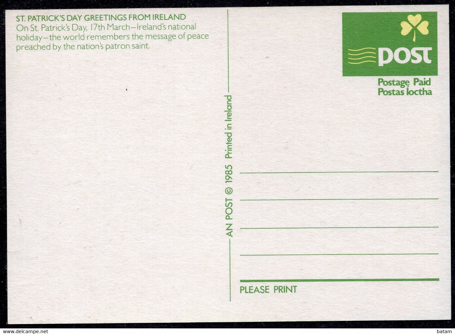 147 - Ireland 1985 - St.Patrick`s Day - Postal Stationery - Unused - Postwaardestukken