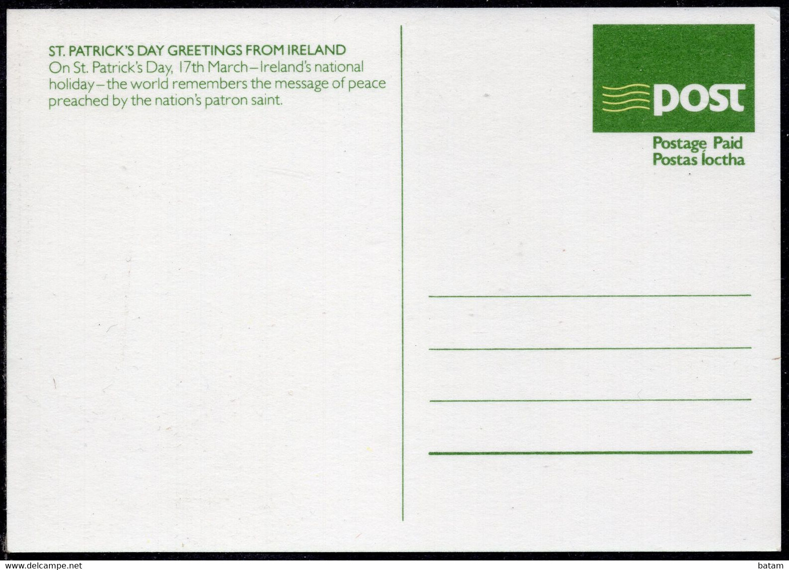 151 - Ireland - St.Patrick`s Day - Postal Stationery - Unused - Ganzsachen