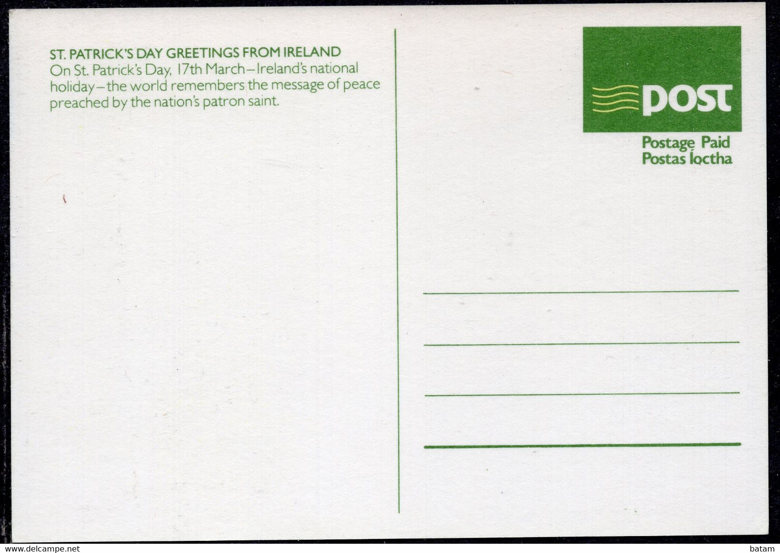 153 - Ireland - St.Patrick`s Day - Postal Stationery - Unused - Interi Postali