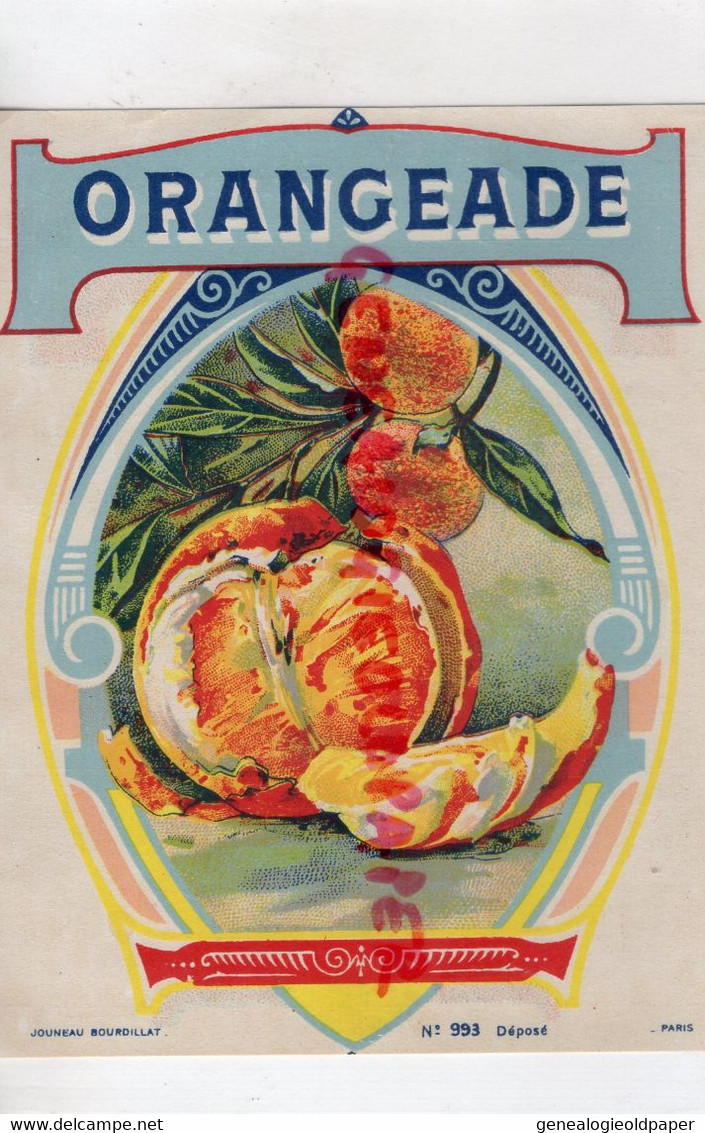 ETIQUETTE  ORANGEADE - ORANGE ORANGES  IMPRIMERIE LITHOGRAPHIE JOUNEAU PARIS - Lebensmittel