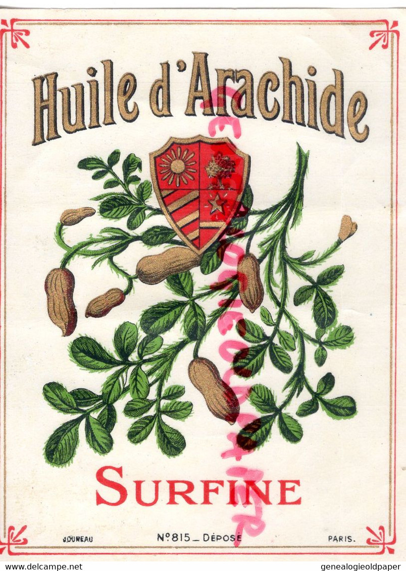 ETIQUETTE HUILE D' ARACHIDE SURFINE - IMPRIMERIE LITHOGRAPHIE JOUNEAU PARIS - Alimentaire