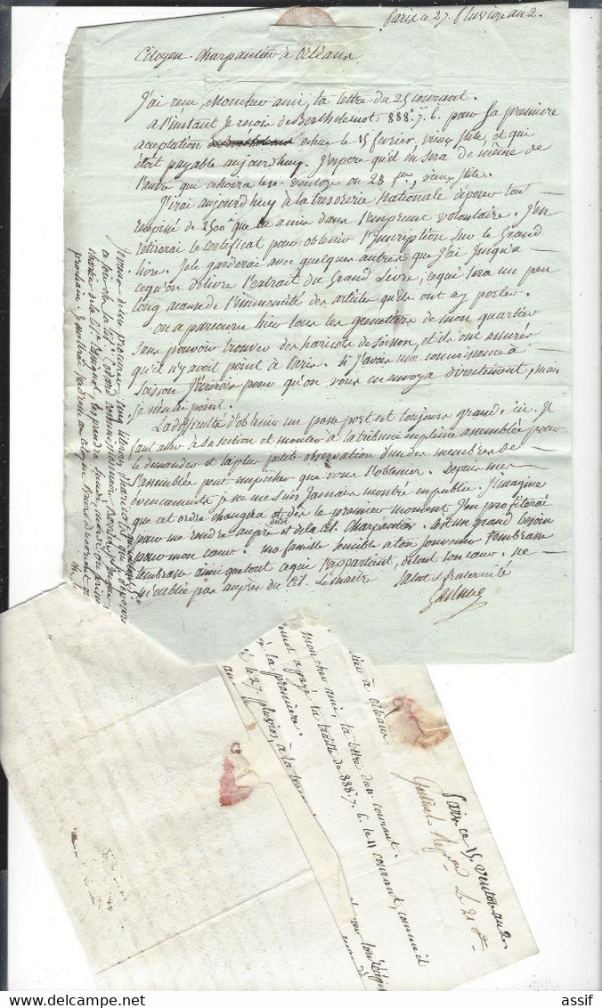 PARIS Lettre 27 Pluviôse An 2  " La Difficulté D'obtenir Un Passeport Est Toujours Grande Ici .... Il Faut Monter à ..." - Historical Documents