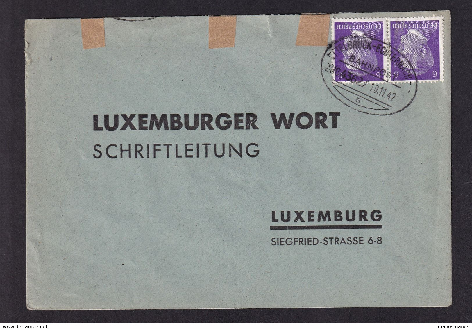 DDAA 013 - Enveloppe TP Hitler Cachet Ovale AMBULANT ETTELBRUCK-ECHTERNACH 1942 ( Zug 4362) - 1940-1944 Duitse Bezetting